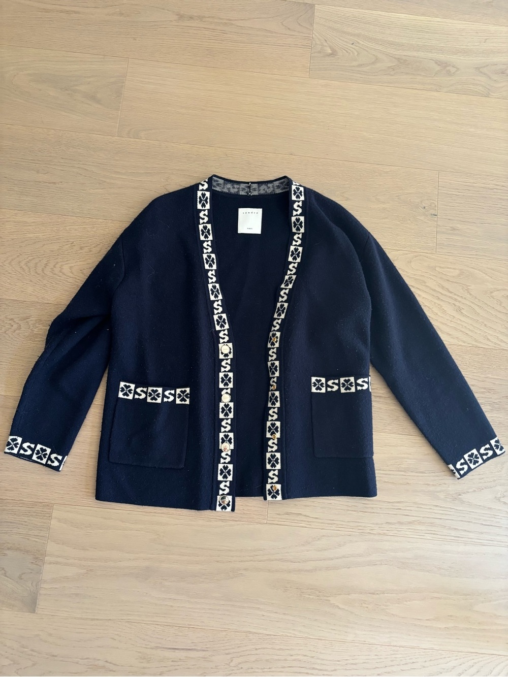 Sandro Navy and White Knit Sweater